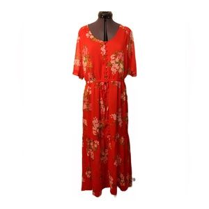 Who What Wear Women's Tiered Red Floral Maxi Dress | Large NWT